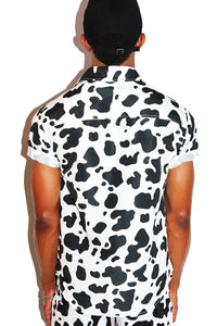 Cow Print Short Sleeve Shirt -White