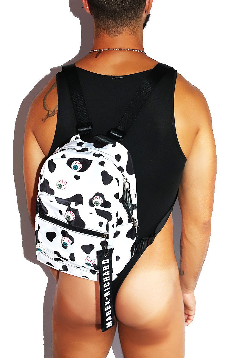 Alien Eyes Cow Print Backpack Bag-White