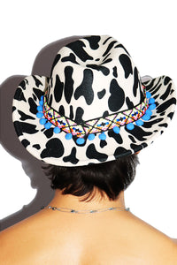 Cowboy Cow Print Festival Hat - White