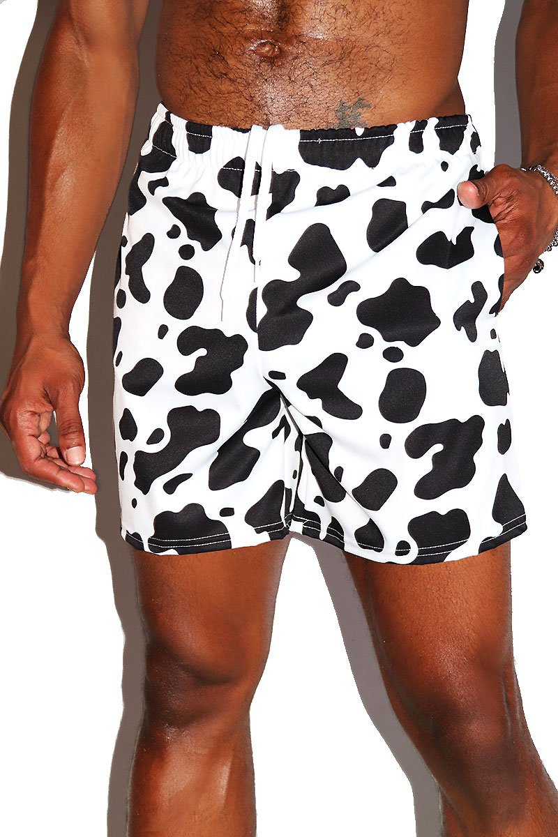 Cow Print Gym Shorts- White