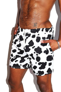Cow Print Gym Shorts- White
