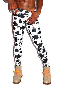 Cow Print Leggings Tights- White