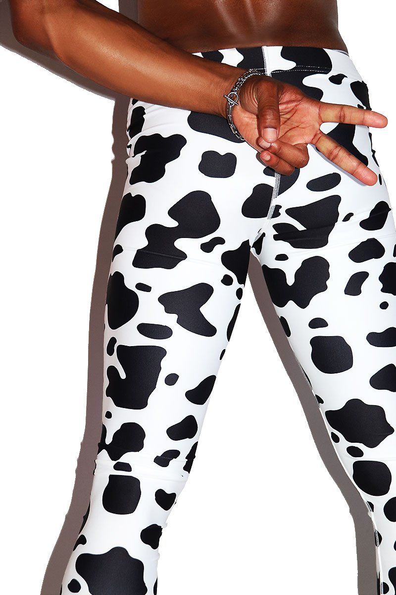 Cow Print Leggings Tights- White
