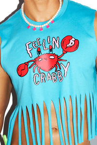 Feelin Crabby Nipple Pinch Fringe Crop Tank- Blue