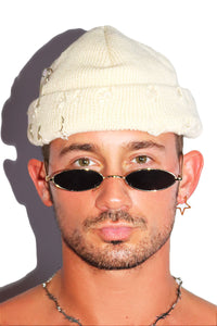 Destoyed Skull Cap Beanie- Cream