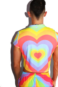 Aura Heart All Over Fitted Crop Tee- Multi