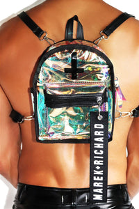Don't Cross Me Holographic Mini Backpack-Black