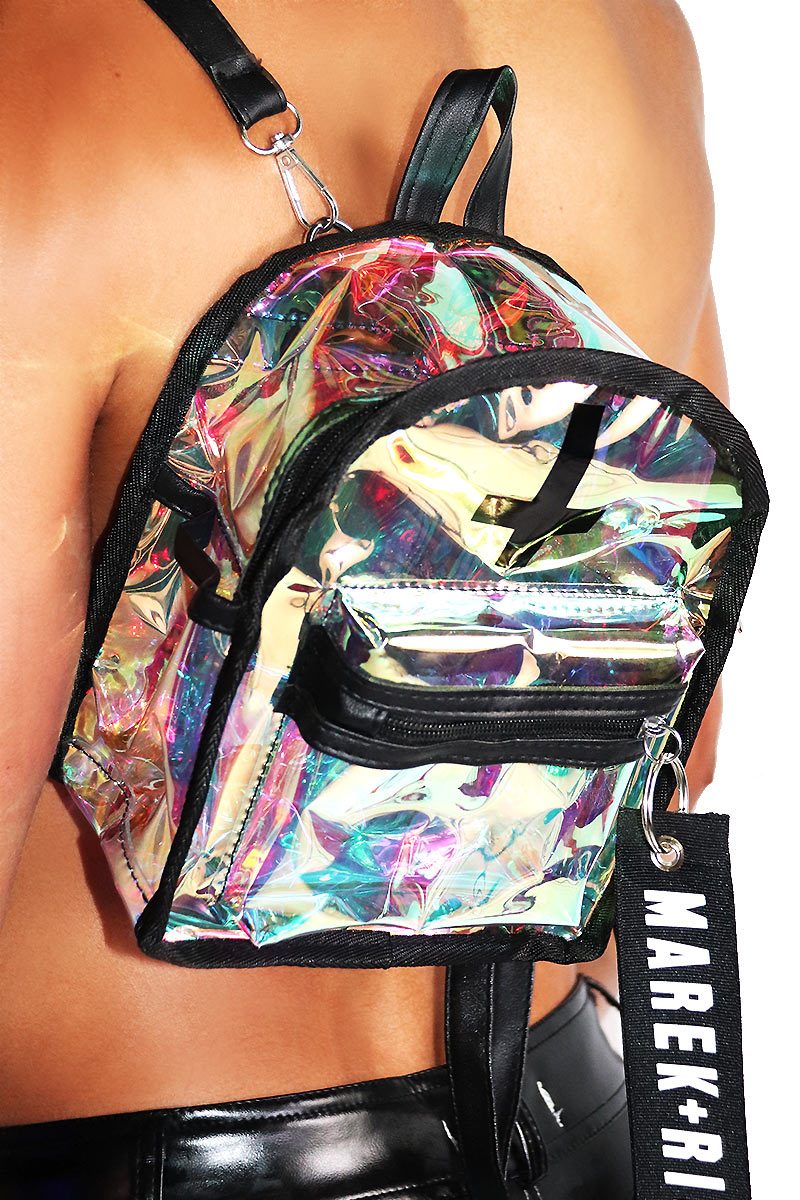 Don t Cross Me Holographic Mini Backpack Black