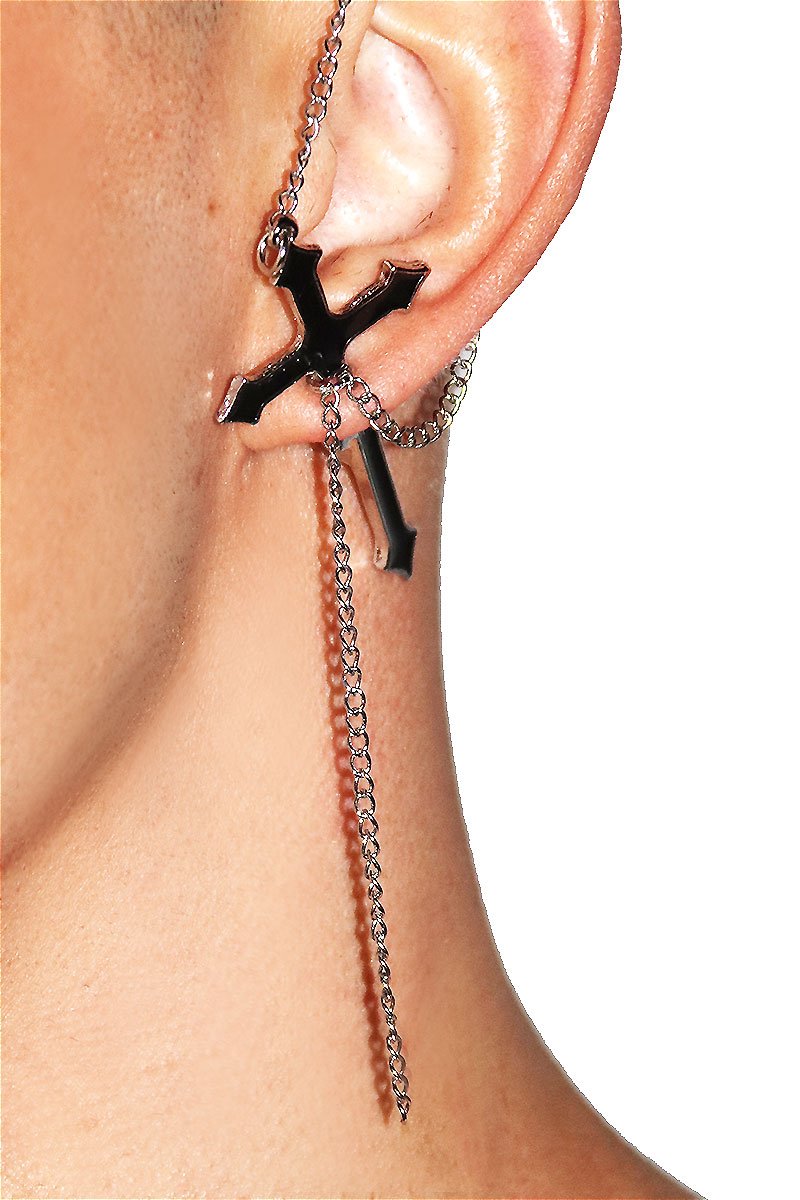 Gothic Cross Single Earring-Silver