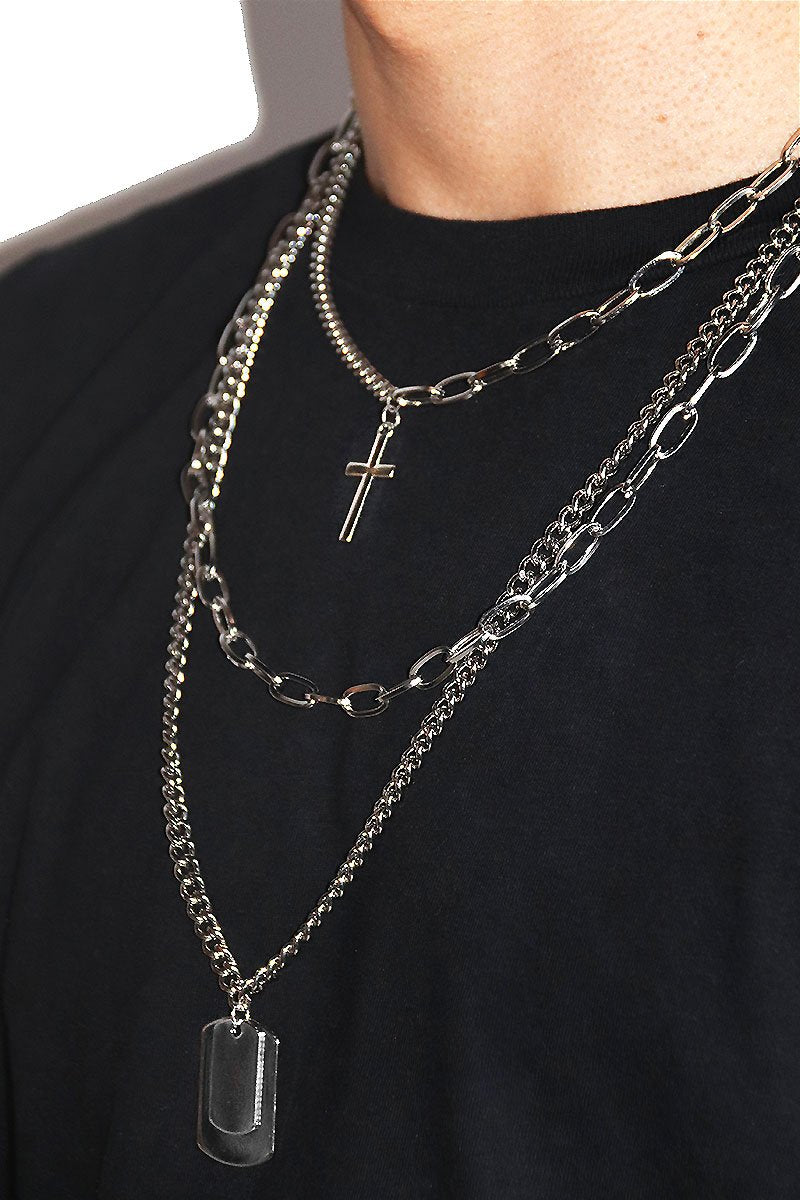 Religious Riot Multi Chain Necklace-Silver