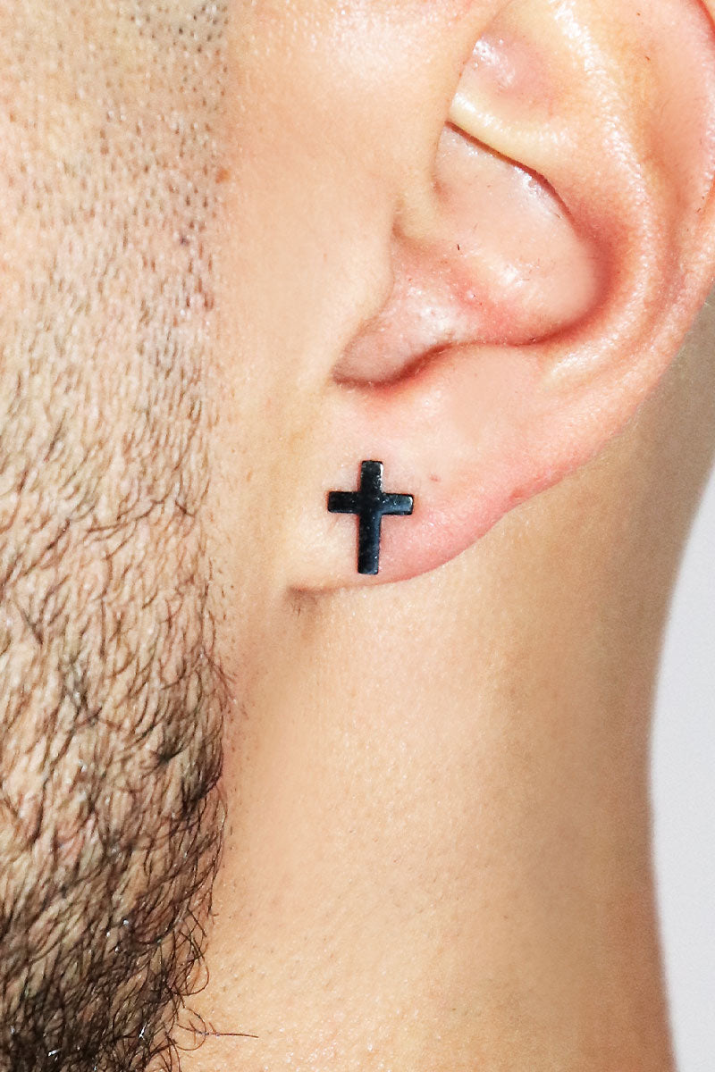 Cross Stud Earring- Black