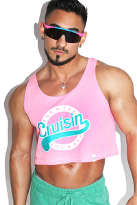 Cruisin For A Top Crop Racerback Tank-Neon Pink
