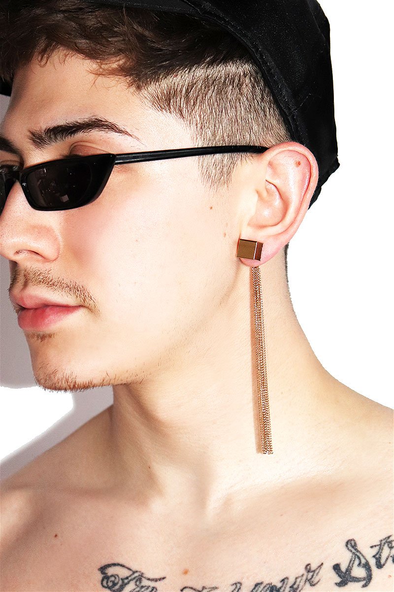 3D Square Stud Single Earring-Gold