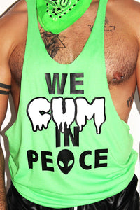 We Cum in Peace String Tank-Neon Green