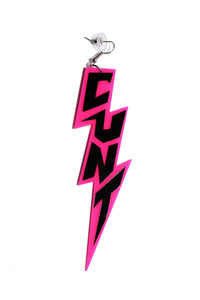 Cunt Lightning Bolt Single Earring-Neon Pink