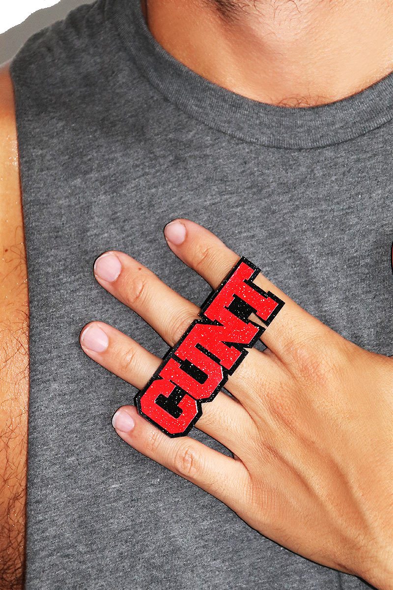 Sparkling Cunt Adjustable Ring-Red