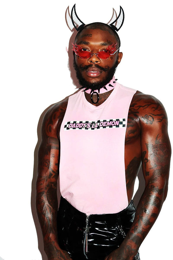 Daddy's Demon Low Arm Shedder Tank in Pink