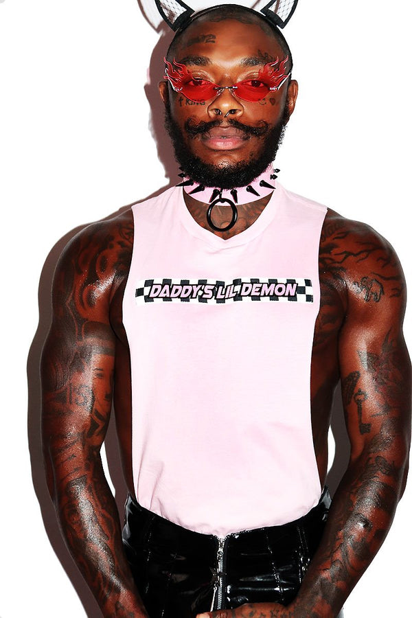 Daddy's Demon Low Arm Shedder Tank in Pink, view 2
