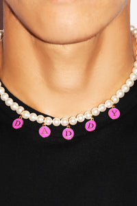 Daddy Pendant Pearl Necklace - White