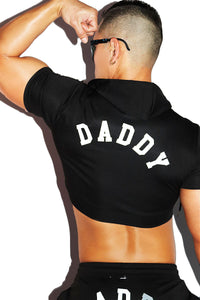 Daddy Crop Zip Hoodie-Black