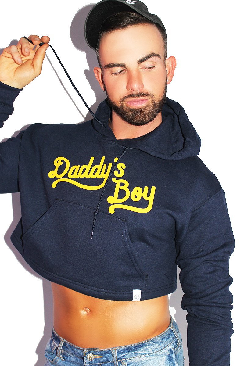 Daddy's Boy Crop Long Sleeve Hoodie- Navy