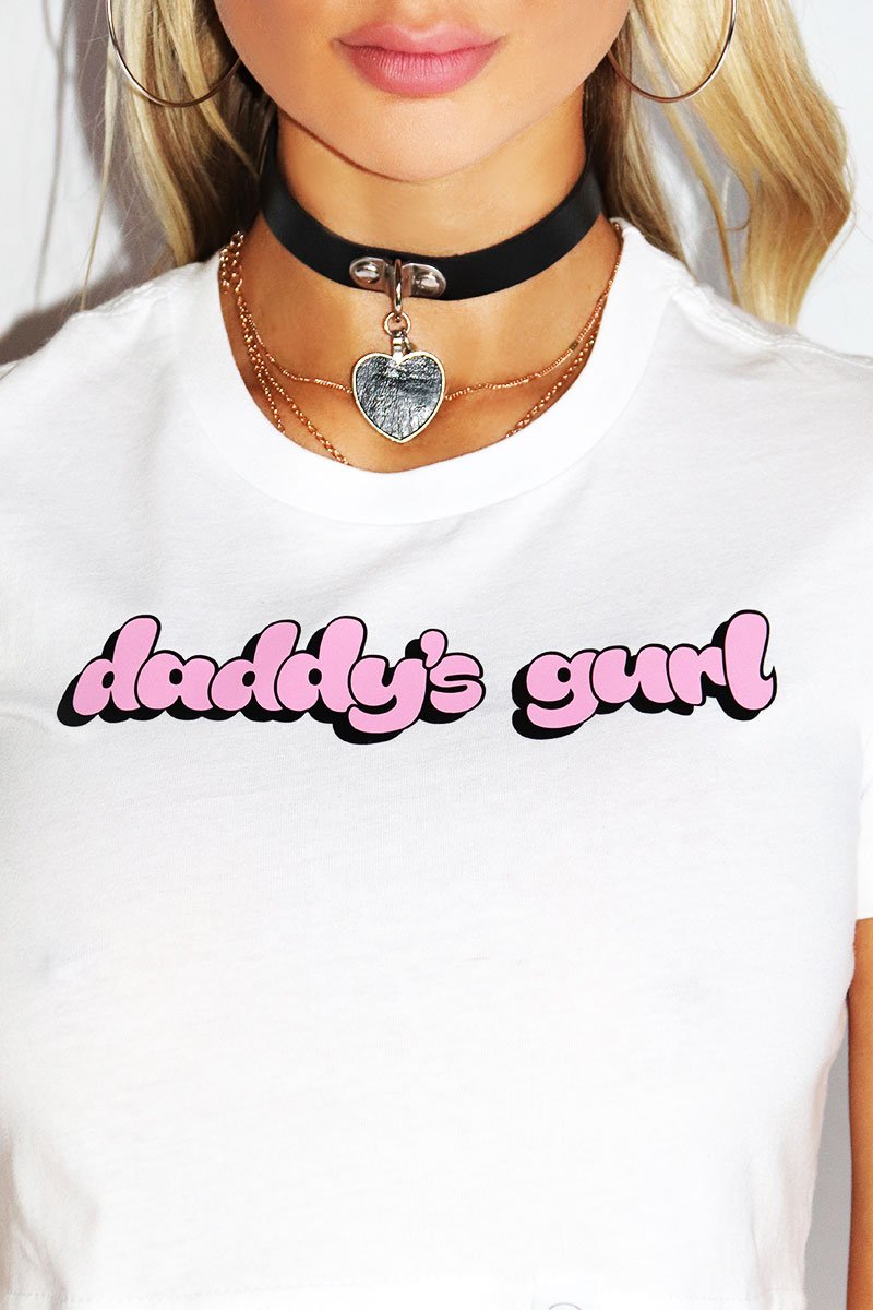 Daddy's Gurl Fitted Crop Tee-White