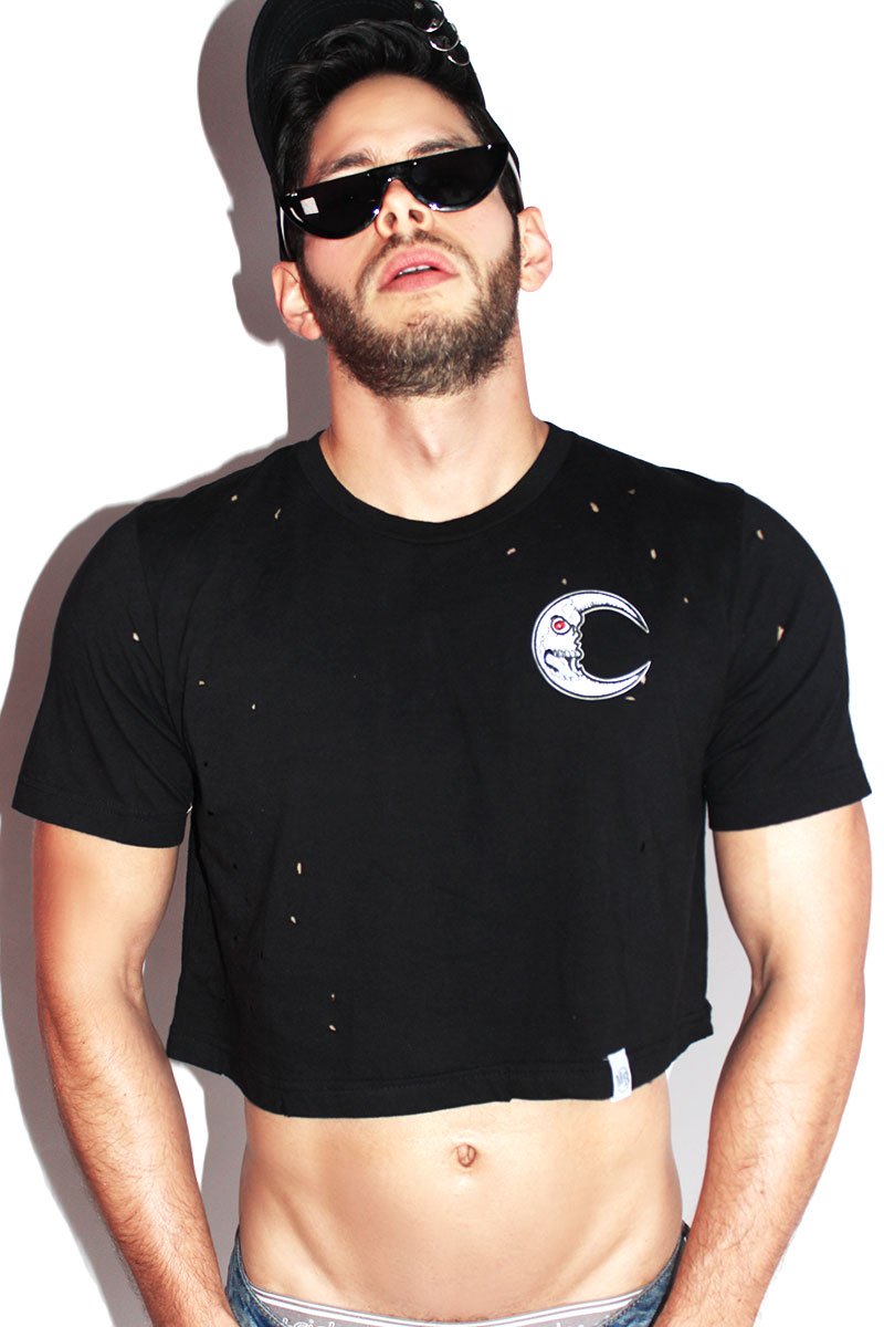 Dark Moon Destroyed Crop Tee-Black