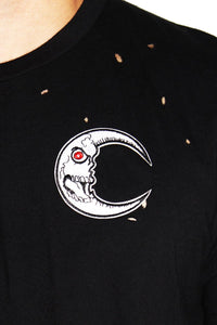 Dark Moon Destroyed Crop Tee-Black