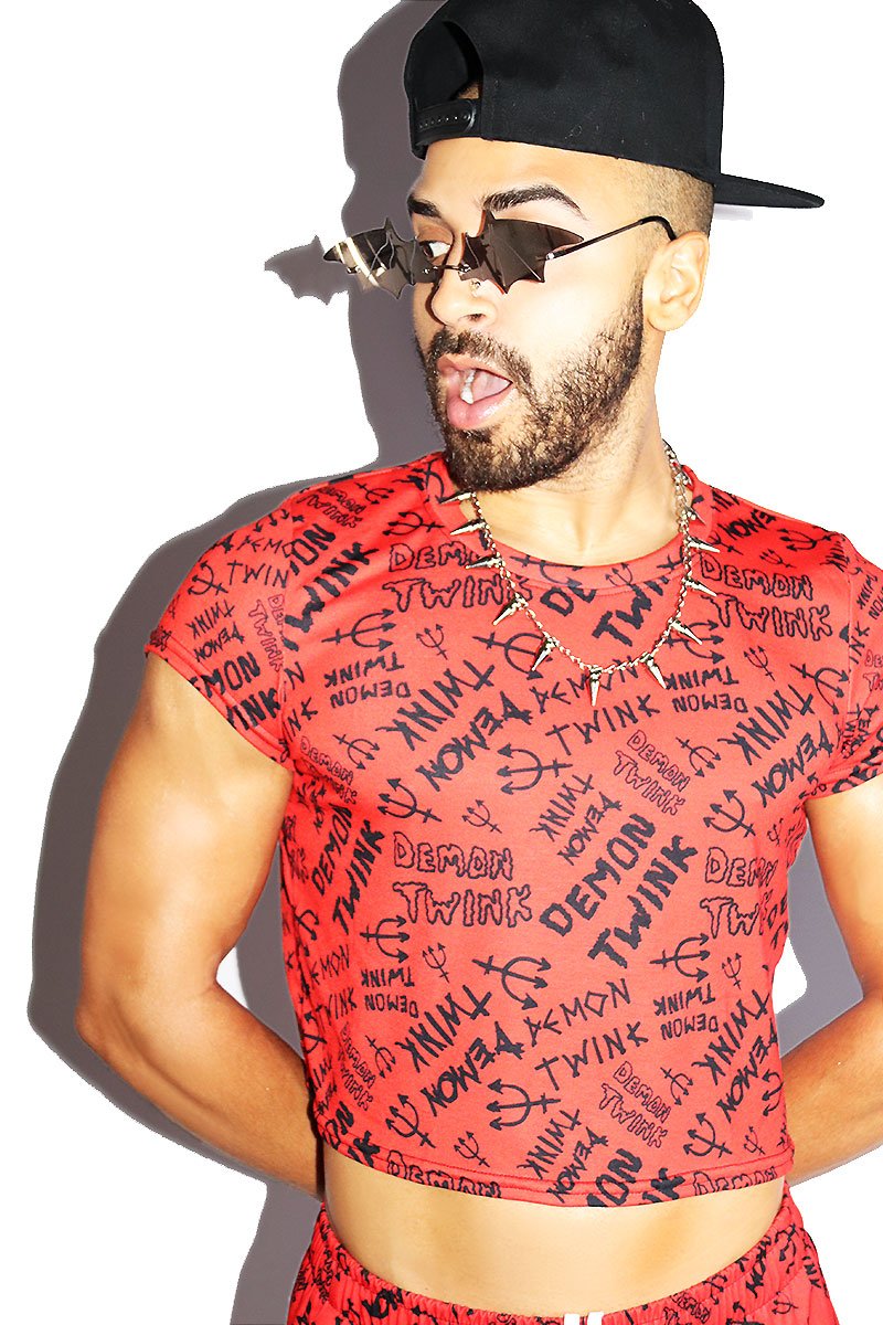 Demon Twink All Over Print Crop Tee- Red