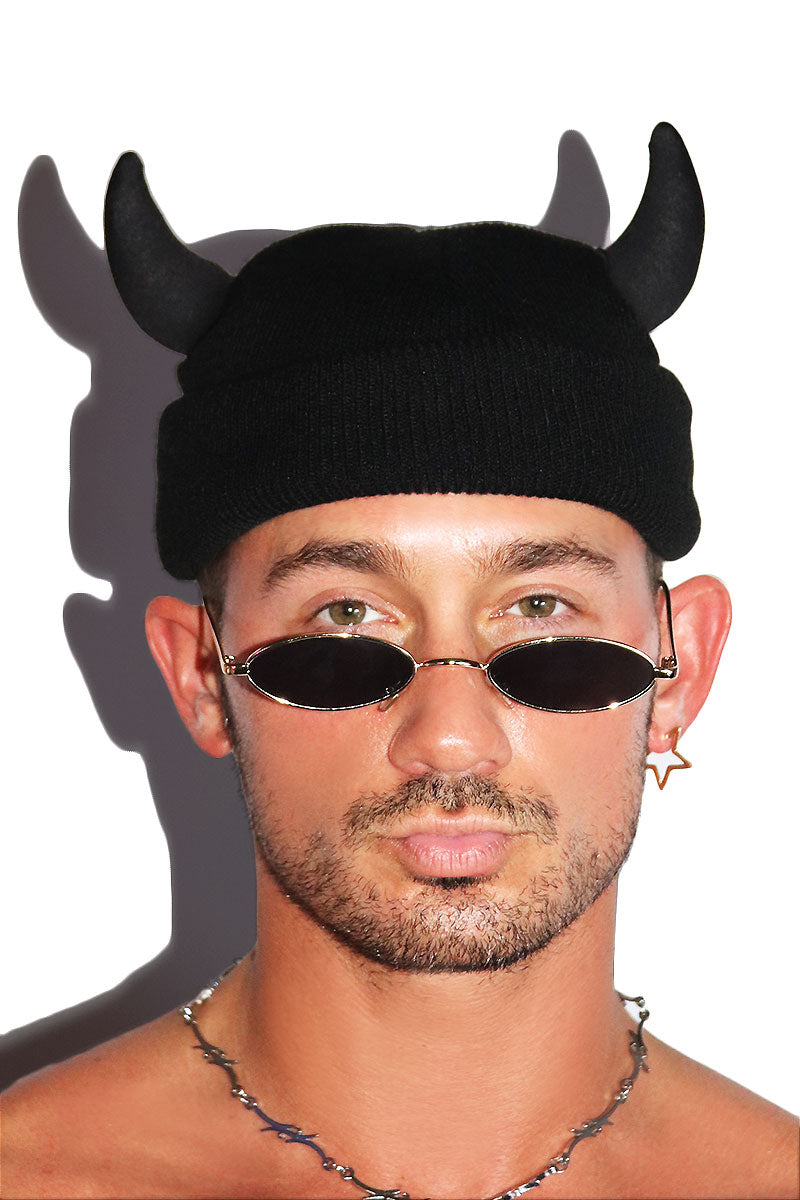 Devil Horns Skull Cap Beanie- Black