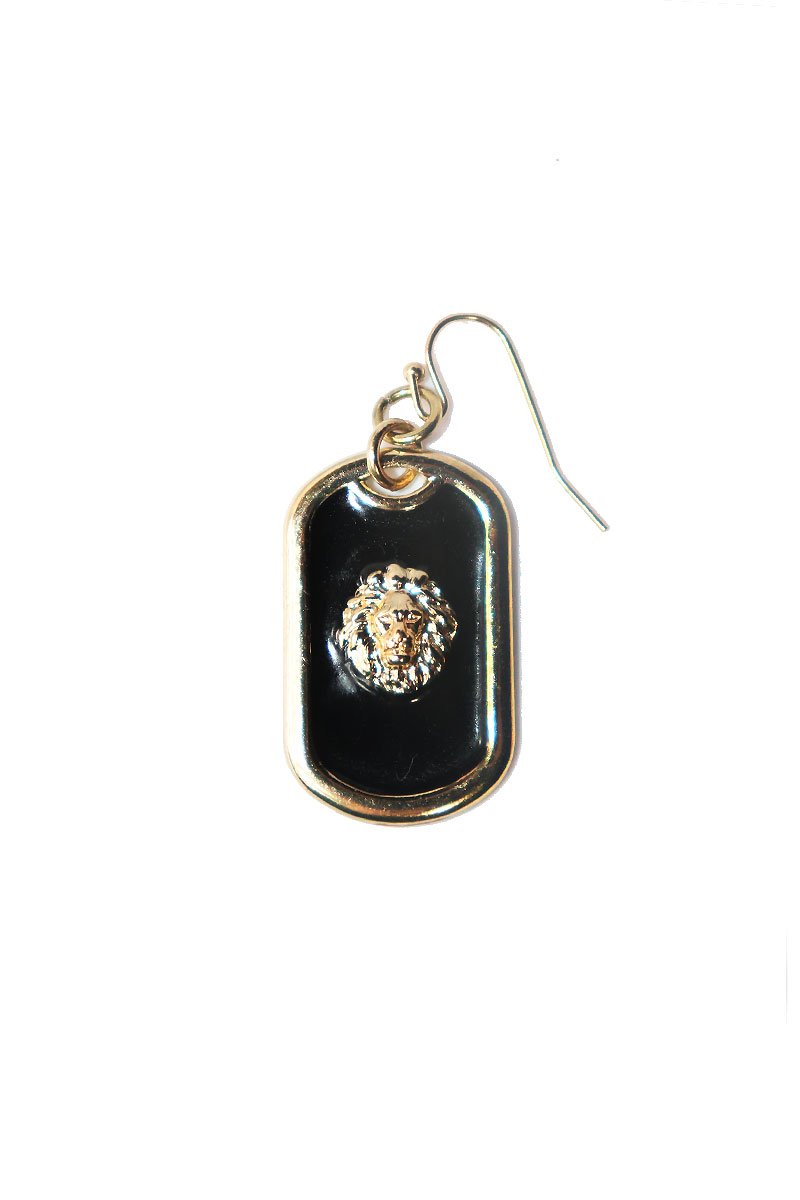 Lion Crest Dog Tag Single Earring-Gold