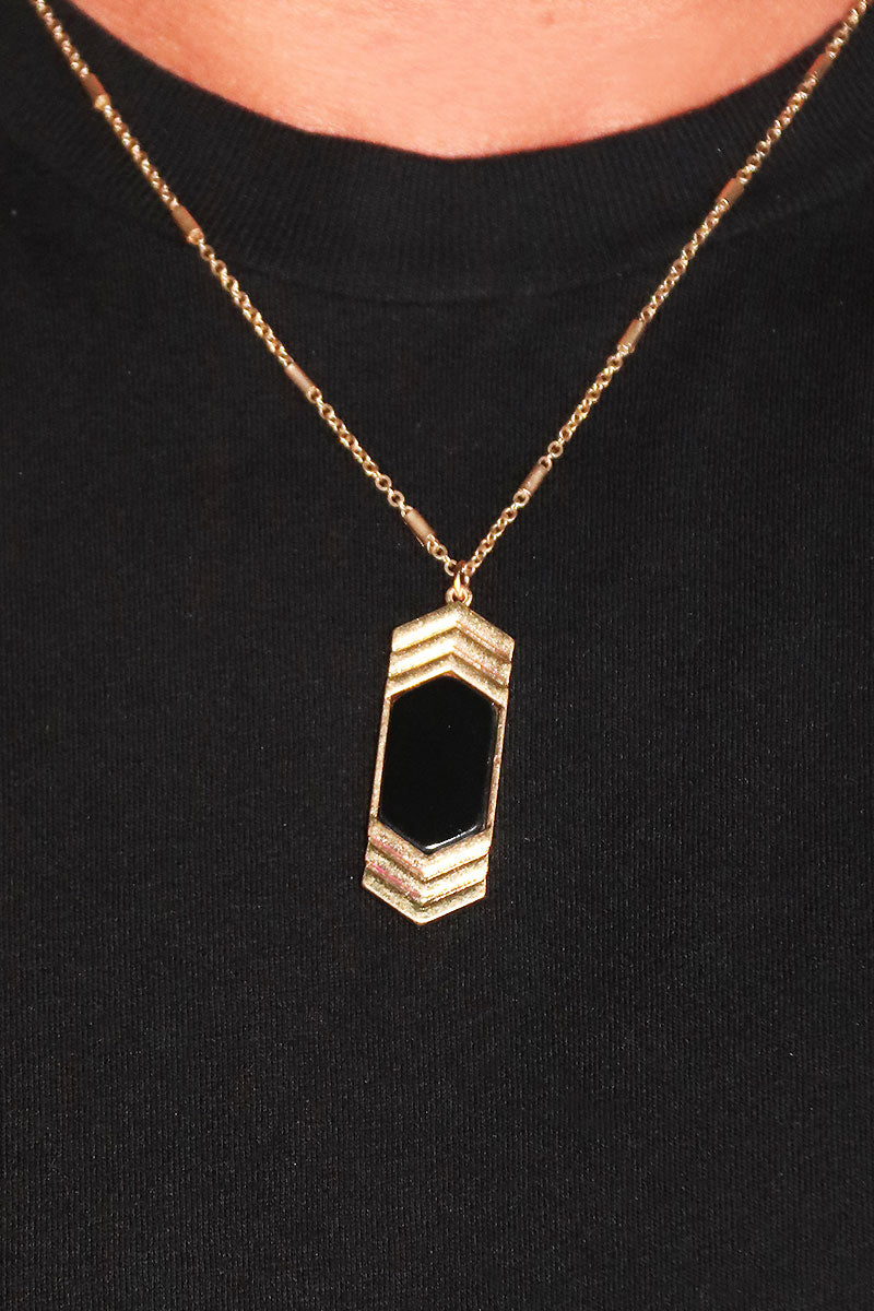 Vers Black Stone Necklace - Gold
