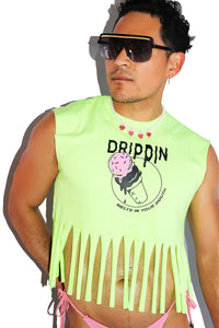 Drippin Fringe Crop Tank- Neon Green