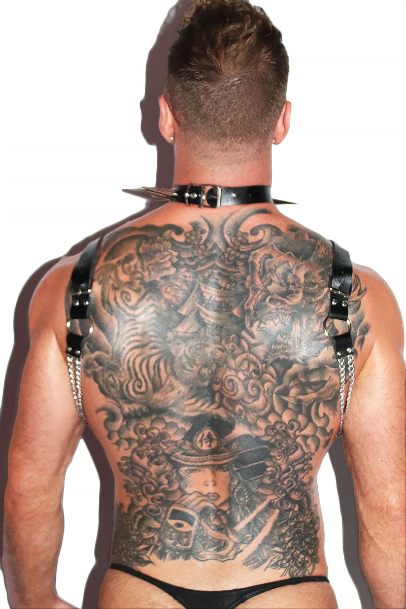 Dominate Chest Chain Vegan Leather Harness-Black