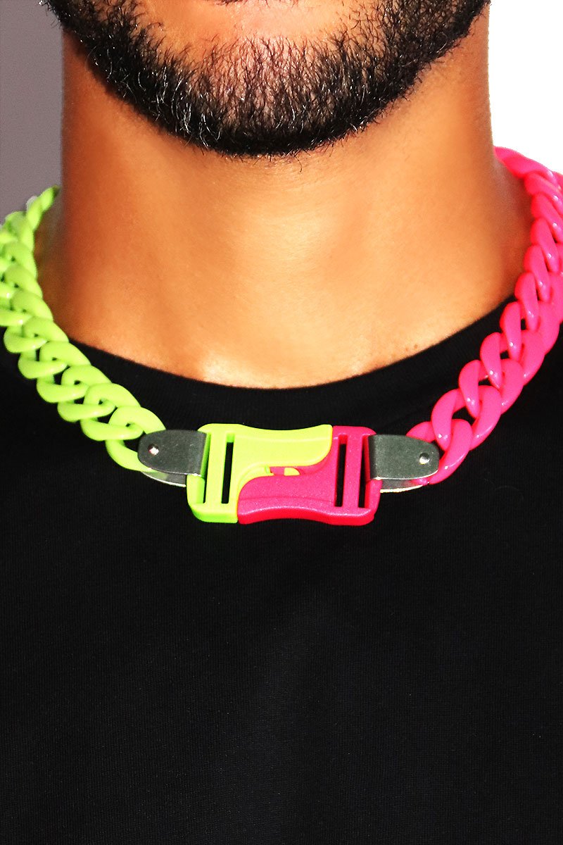 Fluorescent Buckle Choker Necklace - Pink