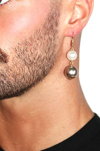 Double Drop Pearl Dangle Single Earring - Grey