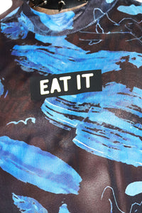 Eat It Mesh Crop Turtleneck- Blue
