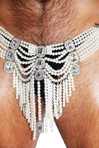 Gatsby Pearl Drape Thong - White