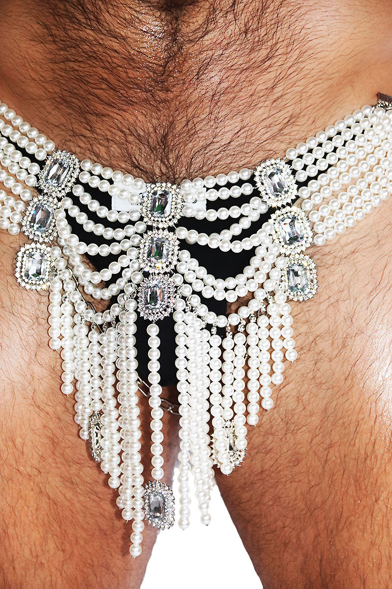 Gatsby Pearl Drape Thong - White