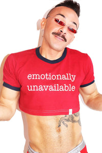 Emotionally Unavailable Ringer Extreme Crop Tee- Red