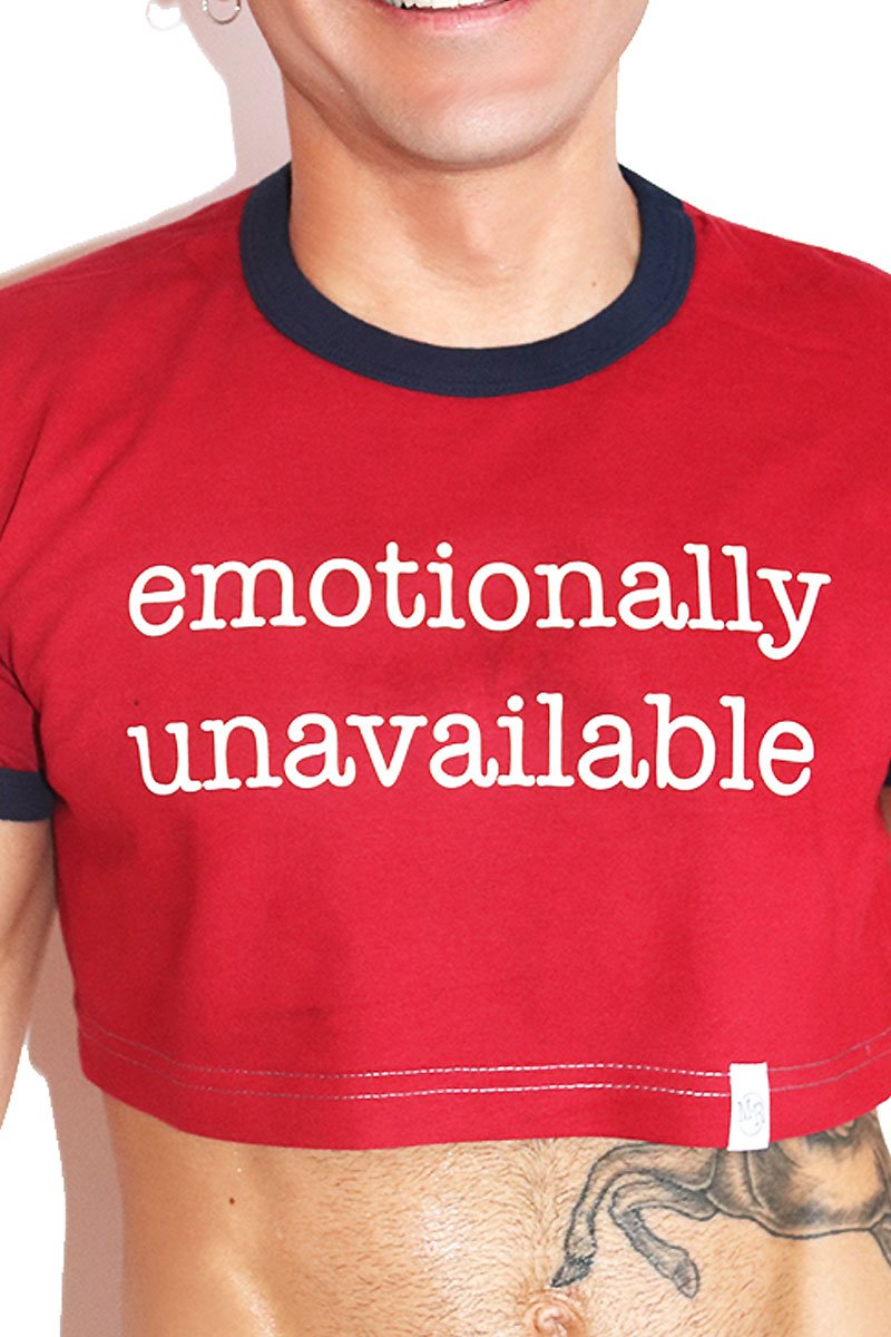 Emotionally Unavailable Ringer Extreme Crop Tee- Red