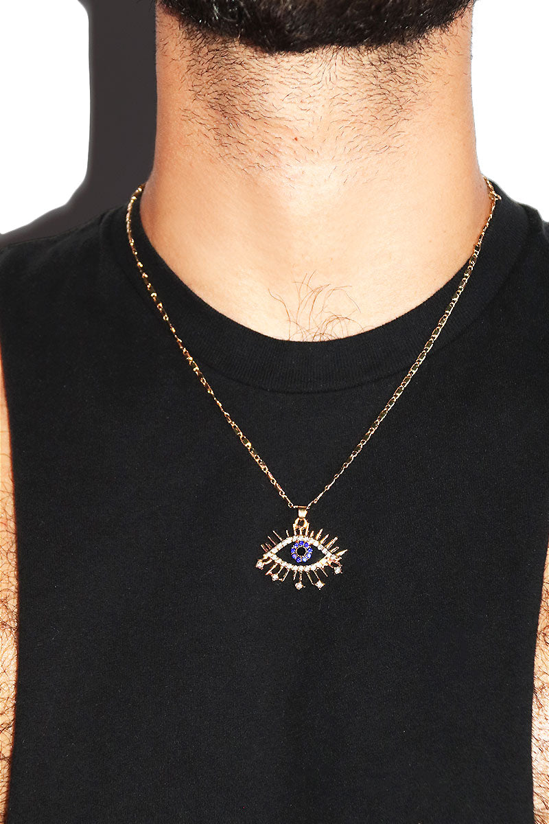Evil Eye Rhinestone Necklace - Gold