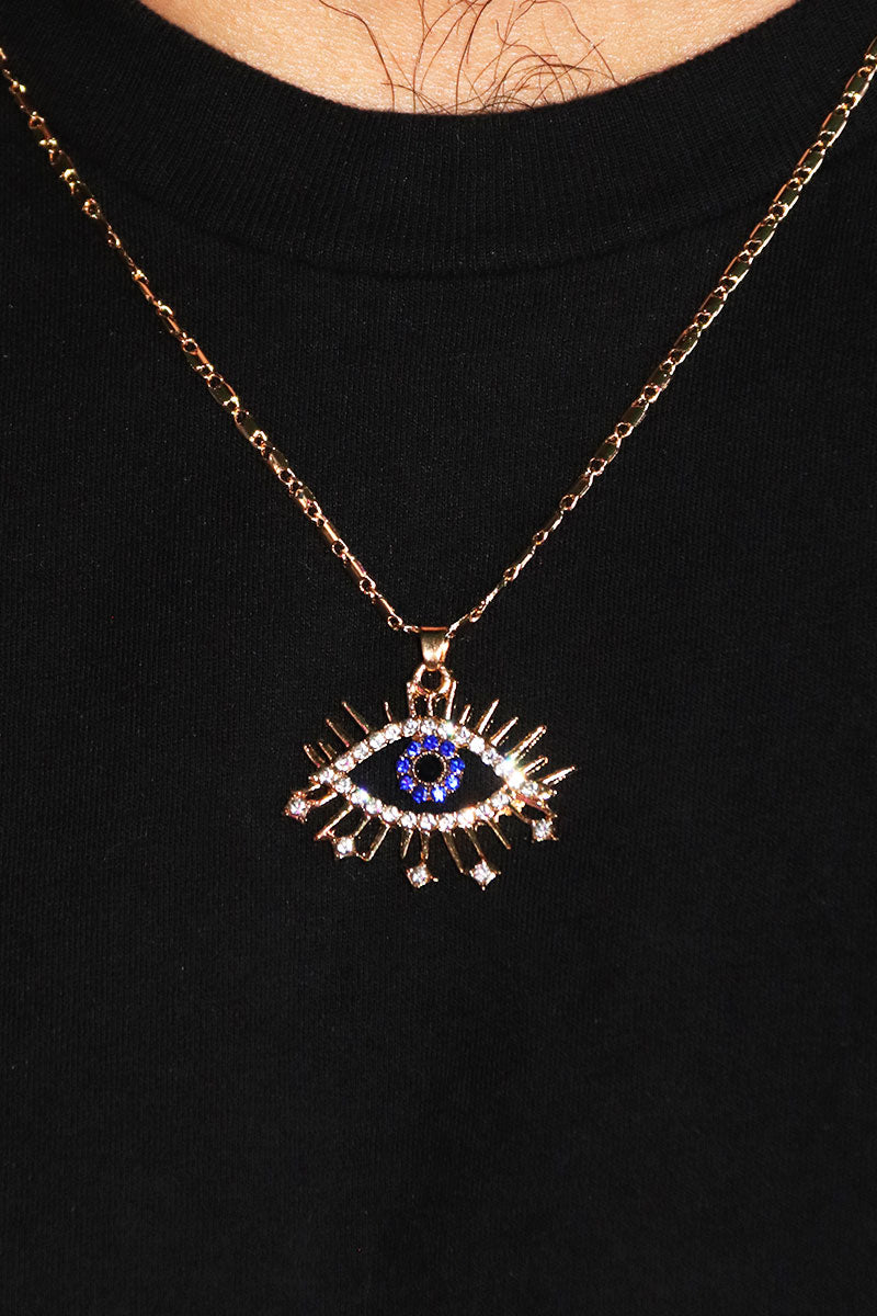 Evil Eye Rhinestone Necklace - Gold
