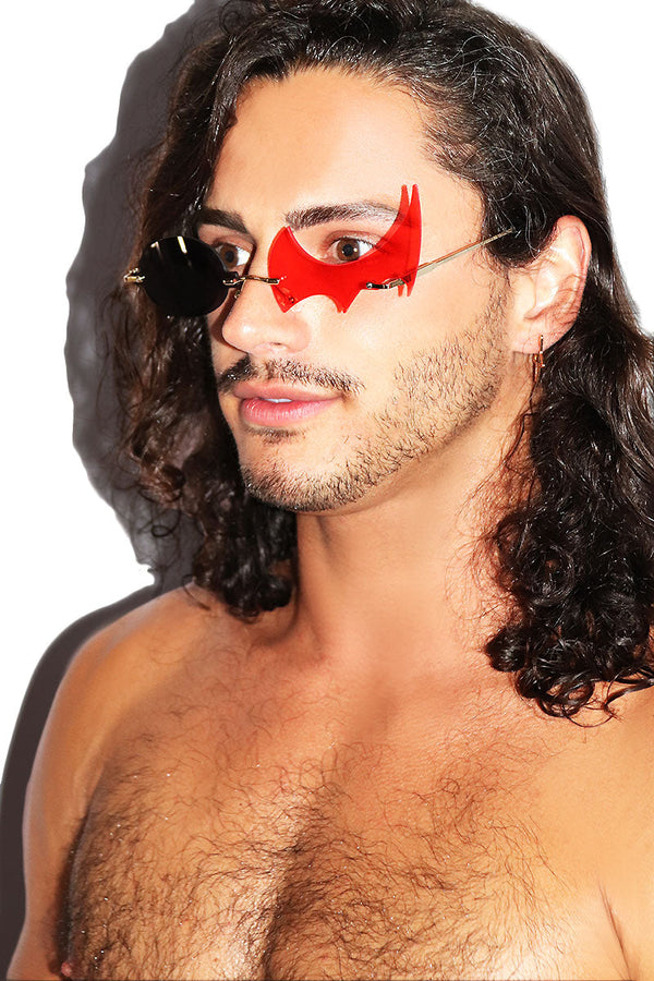 Steam Punk Evil Villan Sunglasses in Red, view 2