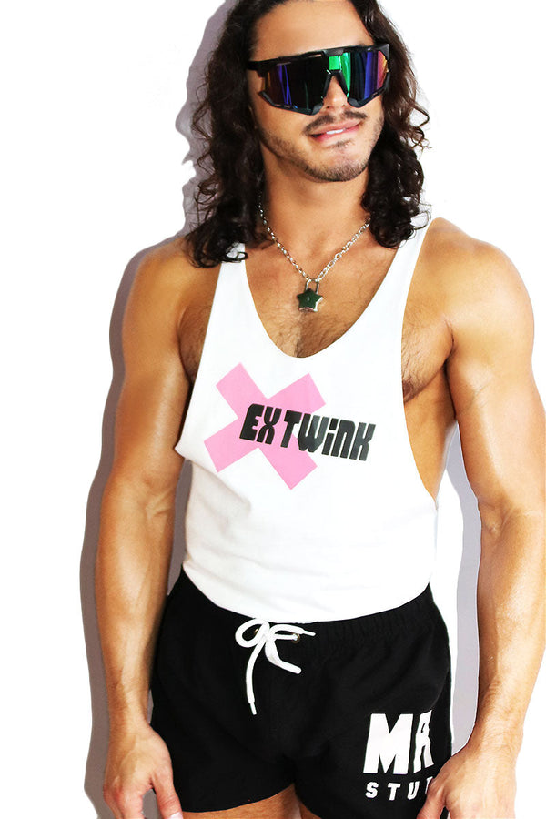 Ex Twink String Tank in White, view 2