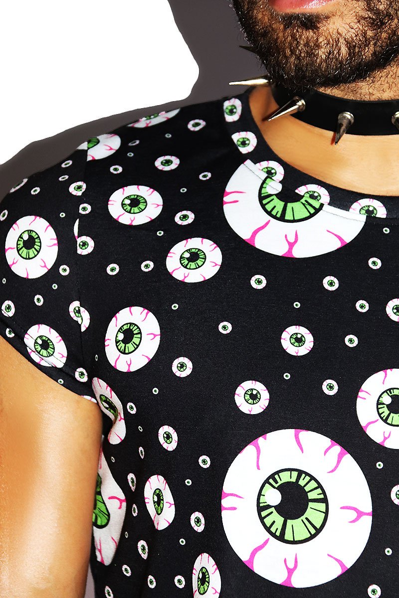 Eye See You All Over Print Fitted Crop Tee- Black
