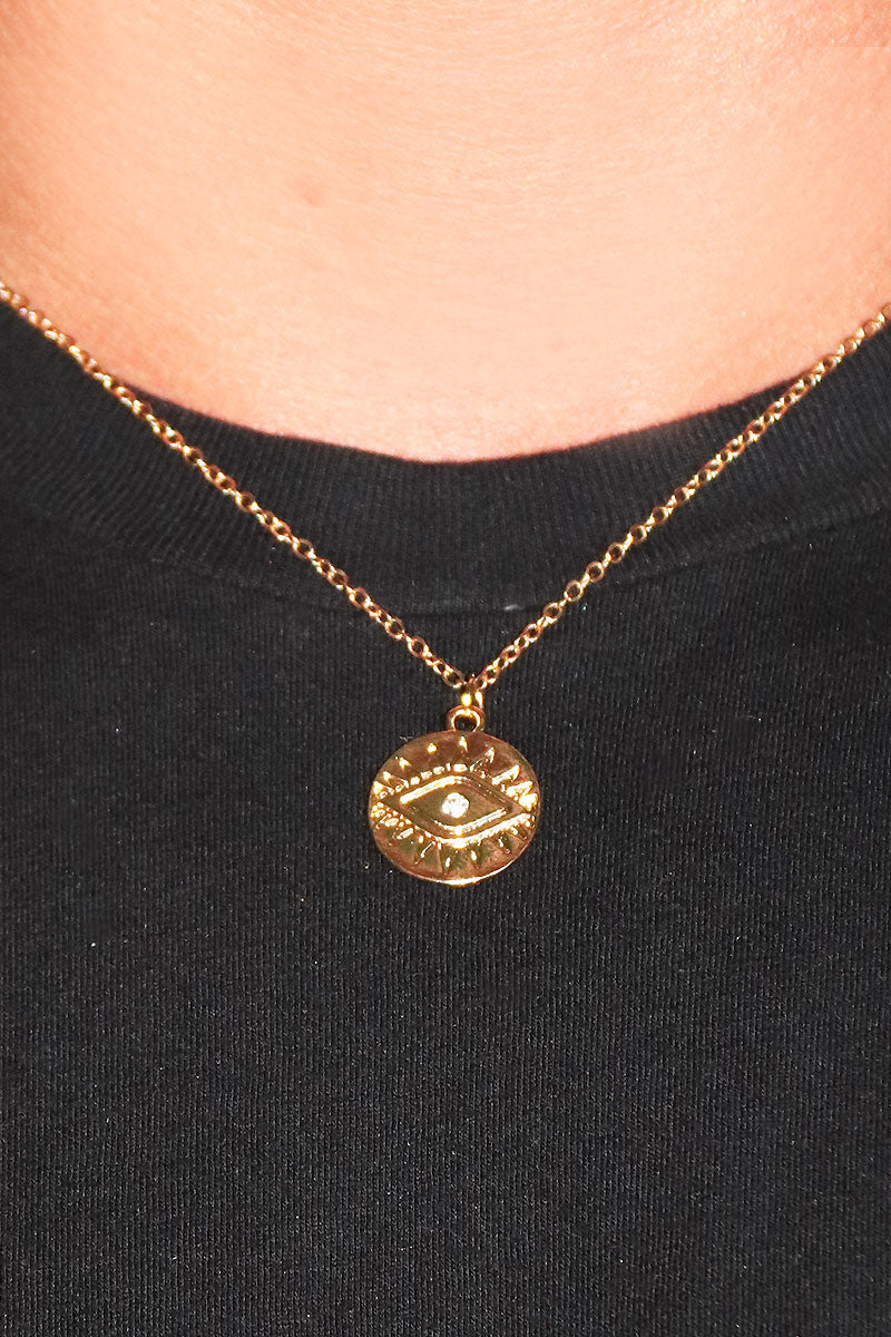 Protection Coin Third Eye Necklace - Gold