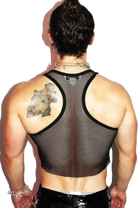Eyeball Mesh Crop Racerback Tank- Black