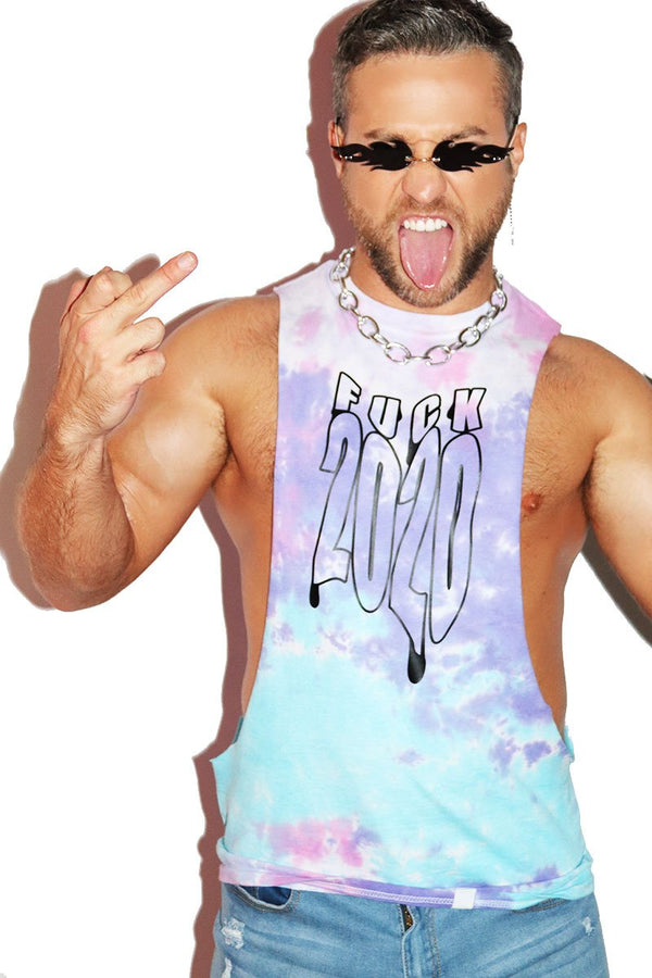 Fuck 2020 Tye Dye Low Arm Shedder Tank in Multi