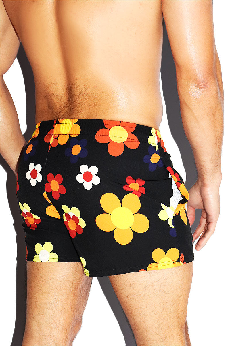 Fall Florals All Over Active Shorts- Black
